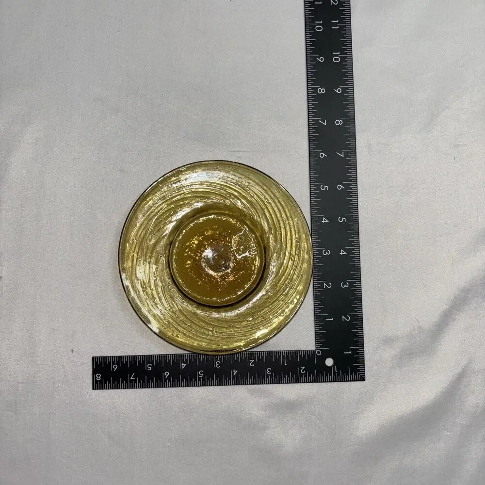Amber Glass Salad Dessert Plates Swirled Pattern Mid Century Vintage 6” Lot Of 4
